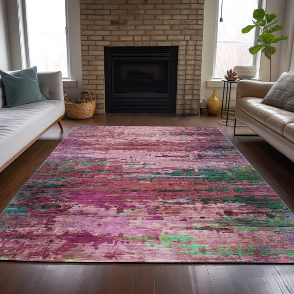 HomeRoots 10' Pink Mauve and Green Abstract Washable Area Rug - Stylish Indoor/Outdoor Design for High Traffic Spaces 629846