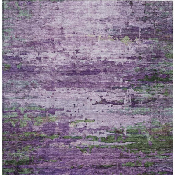HomeRoots 5' Abstract Washable Area Rug in Purple, Green & Charcoal - Durable Indoor/Outdoor Design for Any Space 629848