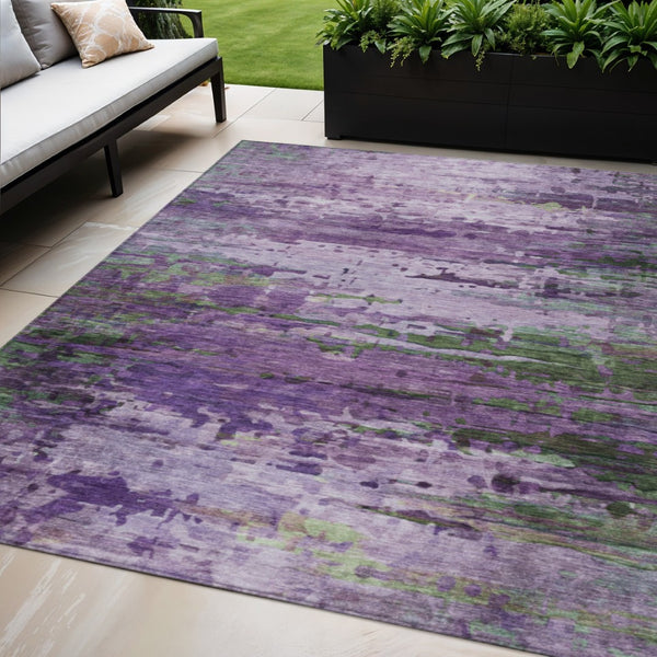HomeRoots 5' Abstract Washable Area Rug in Purple, Green & Charcoal - Durable Indoor/Outdoor Design for Any Space 629848