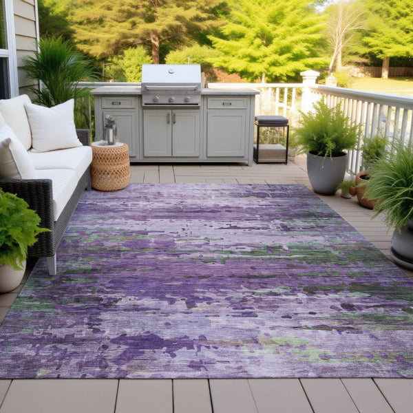 HomeRoots 5' Abstract Washable Area Rug in Purple, Green & Charcoal - Durable Indoor/Outdoor Design for Any Space 629848