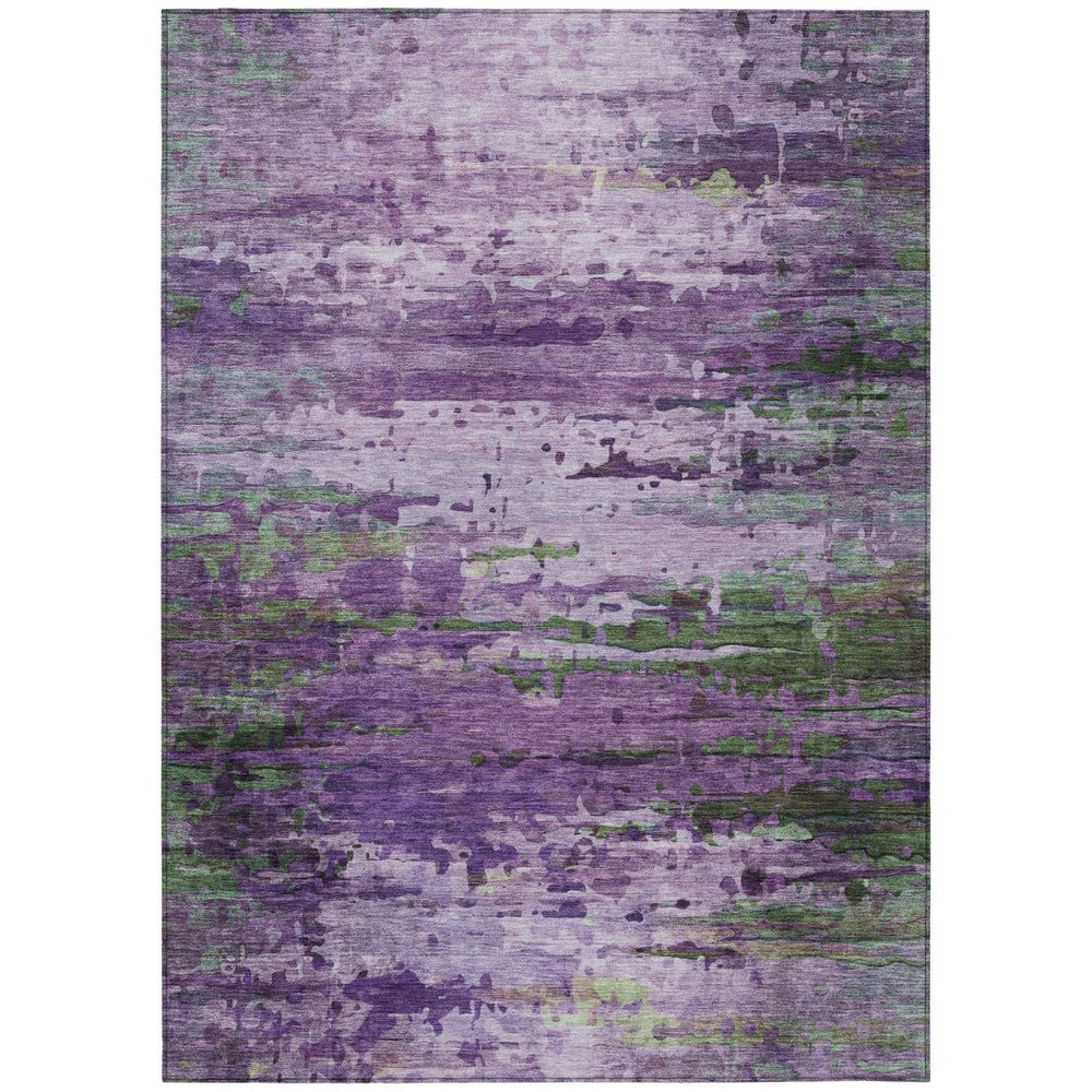 HomeRoots 5' Abstract Washable Area Rug in Purple, Green & Charcoal - Durable Indoor/Outdoor Design for Any Space 629848