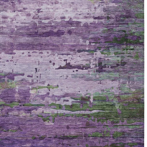 HomeRoots 5' Abstract Washable Area Rug in Purple, Green & Charcoal - Durable Indoor/Outdoor Design for Any Space 629848