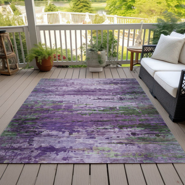 HomeRoots 5' Abstract Washable Area Rug in Purple, Green & Charcoal - Durable Indoor/Outdoor Design for Any Space 629848