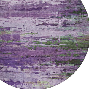 HomeRoots 8' Round Abstract Area Rug in Bold Purple, Green & Charcoal - Washable for Indoor & Outdoor Use 629849