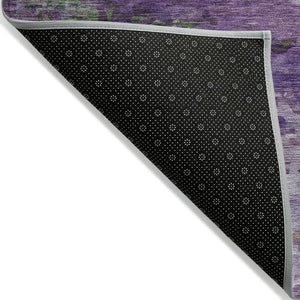 HomeRoots 8' Round Abstract Area Rug in Bold Purple, Green & Charcoal - Washable for Indoor & Outdoor Use 629849