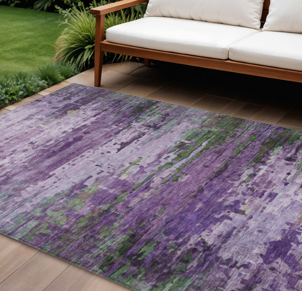 HomeRoots 8' X 10' Abstract Area Rug in Purple, Green & Charcoal – Durable, Washable for Indoor & Outdoor Use 629850