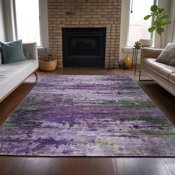 HomeRoots 8' X 10' Abstract Area Rug in Purple, Green & Charcoal – Durable, Washable for Indoor & Outdoor Use 629850