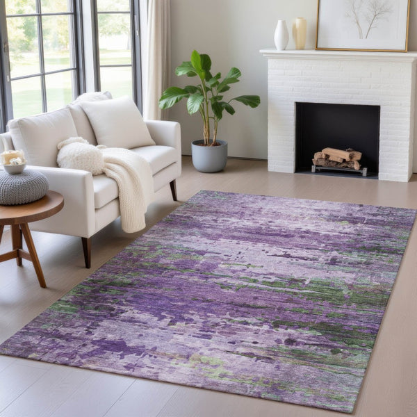 HomeRoots 9' X 12' Abstract Washable Area Rug in Purple, Green & Charcoal for Indoor/Outdoor Modern Style 629851