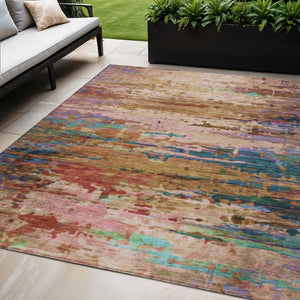 HomeRoots 5' X 8' Stylish Sage Teal Blue & Blush Abstract Washable Area Rug for Indoor & Outdoor Spaces 629854