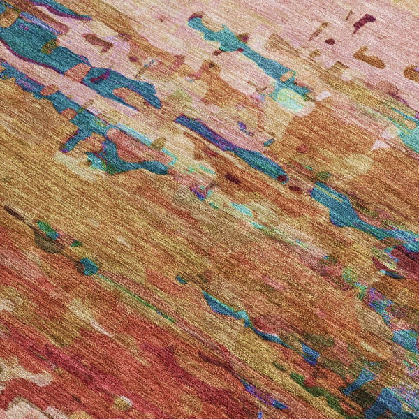HomeRoots 5' X 8' Stylish Sage Teal Blue & Blush Abstract Washable Area Rug for Indoor & Outdoor Spaces 629854