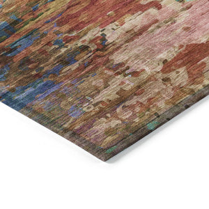 HomeRoots 8' Round Abstract Area Rug in Sage, Teal Blue & Blush - Washable, Durable for Indoor/Outdoor Use 629855