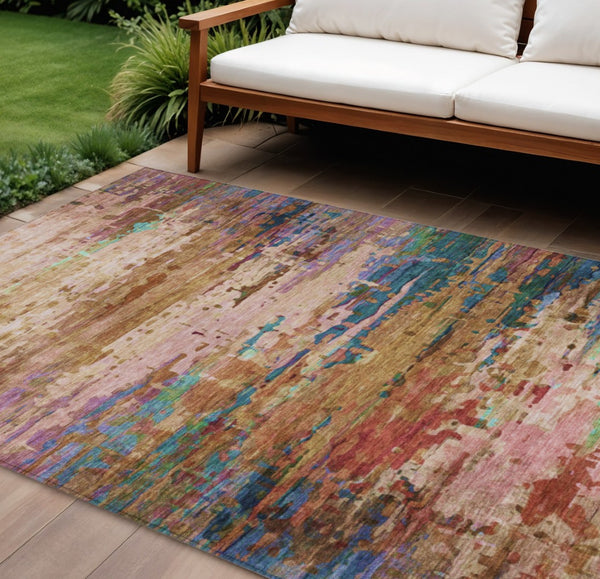 HomeRoots 9' X 12' Versatile Sage Teal Blue & Blush Abstract Area Rug - Stylish, Washable, Indoor & Outdoor Use 629857