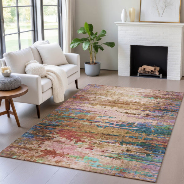 HomeRoots 9' X 12' Versatile Sage Teal Blue & Blush Abstract Area Rug - Stylish, Washable, Indoor & Outdoor Use 629857