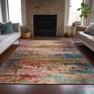 HomeRoots 9' X 12' Versatile Sage Teal Blue & Blush Abstract Area Rug - Stylish, Washable, Indoor & Outdoor Use 629857
