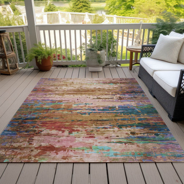 HomeRoots 9' X 12' Versatile Sage Teal Blue & Blush Abstract Area Rug - Stylish, Washable, Indoor & Outdoor Use 629857