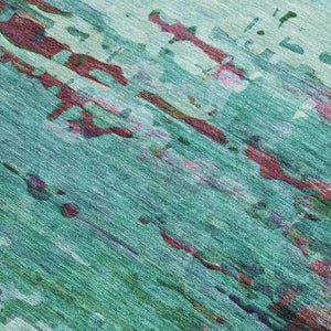 HomeRoots 5' X 8' Abstract Indoor Outdoor Area Rug in Teal, Aqua & Plum - Durable & Washable for Easy Care 629860