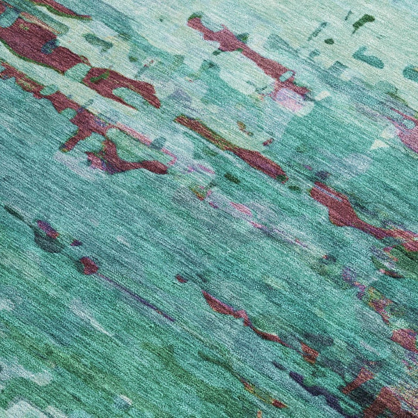 HomeRoots 5' X 8' Abstract Indoor Outdoor Area Rug in Teal, Aqua & Plum - Durable & Washable for Easy Care 629860