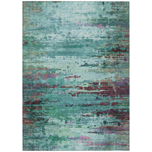 HomeRoots 5' X 8' Abstract Indoor Outdoor Area Rug in Teal, Aqua & Plum - Durable & Washable for Easy Care 629860