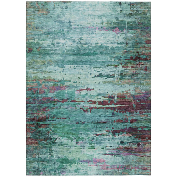 HomeRoots 5' X 8' Abstract Indoor Outdoor Area Rug in Teal, Aqua & Plum - Durable & Washable for Easy Care 629860