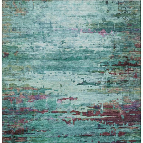 HomeRoots 5' X 8' Abstract Indoor Outdoor Area Rug in Teal, Aqua & Plum - Durable & Washable for Easy Care 629860