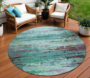 HomeRoots 8' Teal Blue, Pale Aqua & Plum Round Area Rug - Durable, Washable Design for Indoor & Outdoor Use 629861