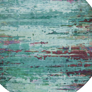 HomeRoots 8' Teal Blue, Pale Aqua & Plum Round Area Rug - Durable, Washable Design for Indoor & Outdoor Use 629861