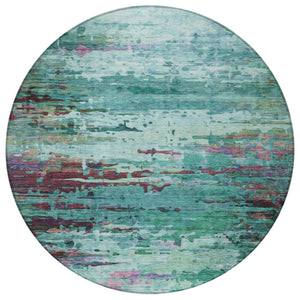 HomeRoots 8' Teal Blue, Pale Aqua & Plum Round Area Rug - Durable, Washable Design for Indoor & Outdoor Use 629861