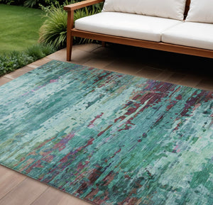 HomeRoots 10' Modern Teal Blue & Plum Abstract Washable Area Rug – Durable, Stylish for Indoor & Outdoor Use 629864