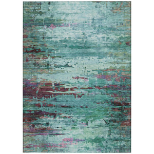 HomeRoots 10' Modern Teal Blue & Plum Abstract Washable Area Rug – Durable, Stylish for Indoor & Outdoor Use 629864
