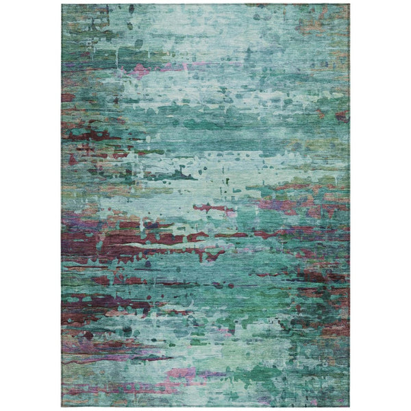 HomeRoots 10' Modern Teal Blue & Plum Abstract Washable Area Rug – Durable, Stylish for Indoor & Outdoor Use 629864