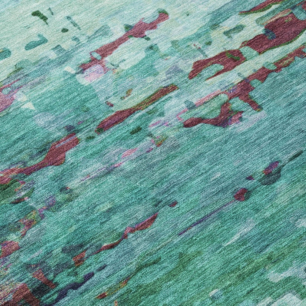 HomeRoots 10' Modern Teal Blue & Plum Abstract Washable Area Rug – Durable, Stylish for Indoor & Outdoor Use 629864