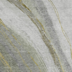 HomeRoots 5' Contemporary Artichoke Green & Gray Abstract Area Rug - Washable, Durable for Indoor & Outdoor Use 629866