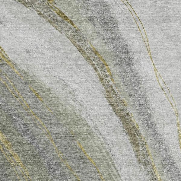 HomeRoots 5' Contemporary Artichoke Green & Gray Abstract Area Rug - Washable, Durable for Indoor & Outdoor Use 629866