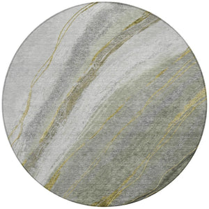 HomeRoots 8' Artichoke Green & Gray Round Abstract Area Rug - Washable, Durable, Modern Design for Indoors & Outdoors 629867