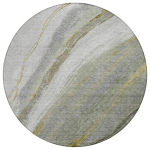 HomeRoots 8' Artichoke Green & Gray Round Abstract Area Rug - Washable, Durable, Modern Design for Indoors & Outdoors 629867