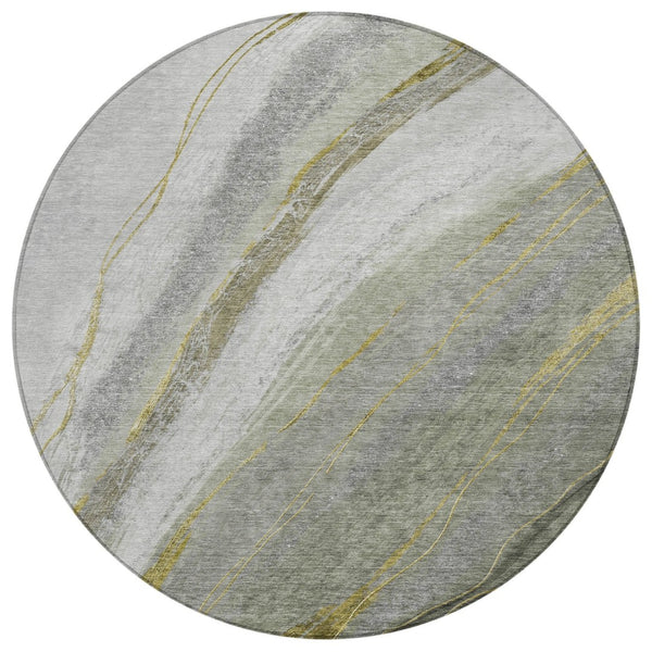 HomeRoots 8' Artichoke Green & Gray Round Abstract Area Rug - Washable, Durable, Modern Design for Indoors & Outdoors 629867