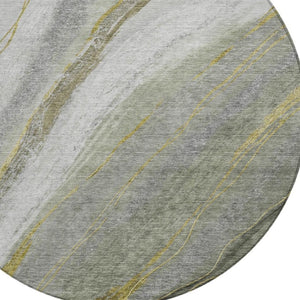 HomeRoots 8' Artichoke Green & Gray Round Abstract Area Rug - Washable, Durable, Modern Design for Indoors & Outdoors 629867