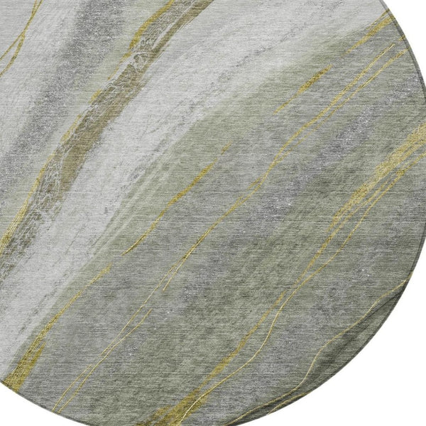 HomeRoots 8' Artichoke Green & Gray Round Abstract Area Rug - Washable, Durable, Modern Design for Indoors & Outdoors 629867