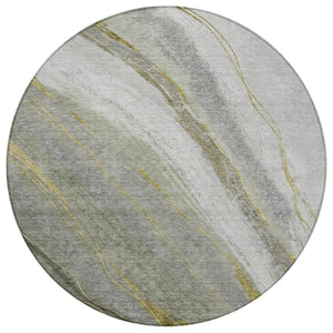 HomeRoots 8' Artichoke Green & Gray Round Abstract Area Rug - Washable, Durable, Modern Design for Indoors & Outdoors 629867