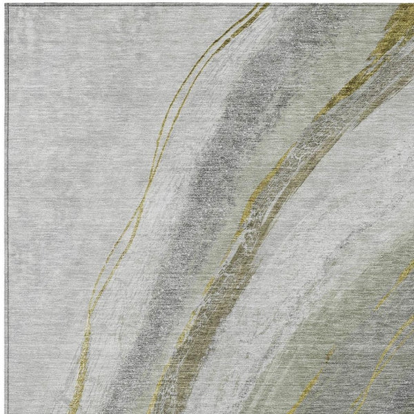 HomeRoots 9' X 12' Stylish Artichoke Green & Gray Abstract Area Rug - Washable, Durable & Versatile Design 629869
