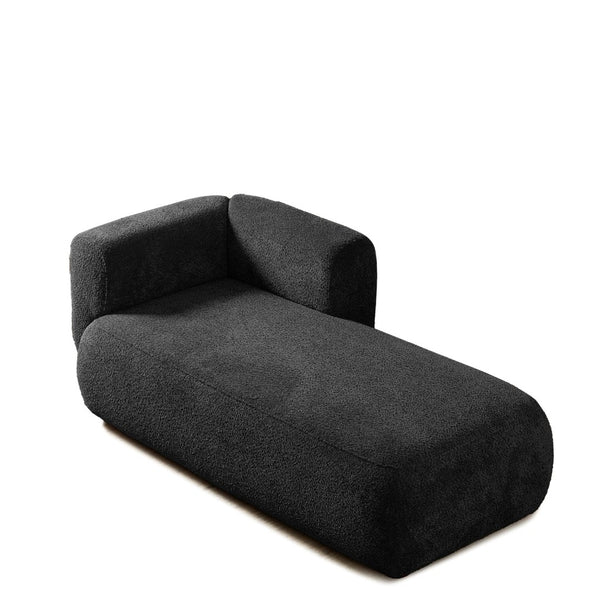 English Elm Upholstered Boucle Chaise Lounge with Wooden Legs for Bedroom or Living Room W5515P437363