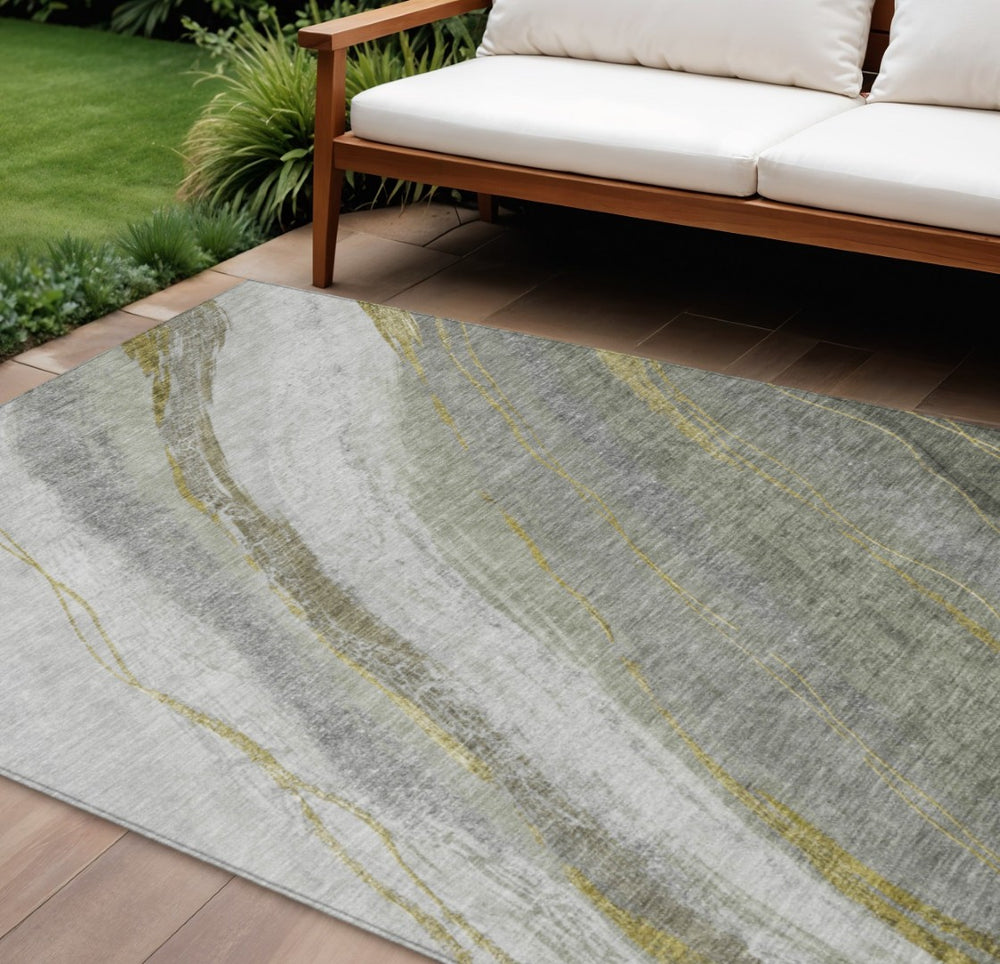 HomeRoots 10' Artichoke Green & Gray Abstract Washable Area Rug – Stylish, Durable, Indoor/Outdoor Luxury! 629870