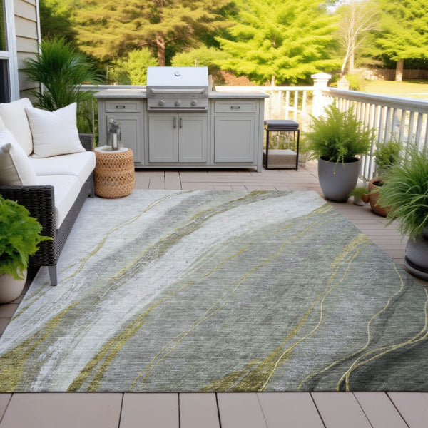 HomeRoots 10' Artichoke Green & Gray Abstract Washable Area Rug – Stylish, Durable, Indoor/Outdoor Luxury! 629870