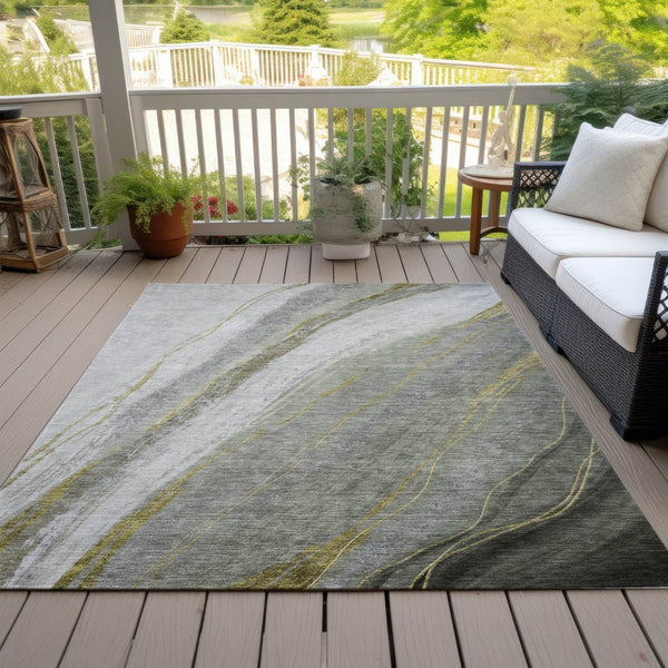 HomeRoots 10' Artichoke Green & Gray Abstract Washable Area Rug – Stylish, Durable, Indoor/Outdoor Luxury! 629870