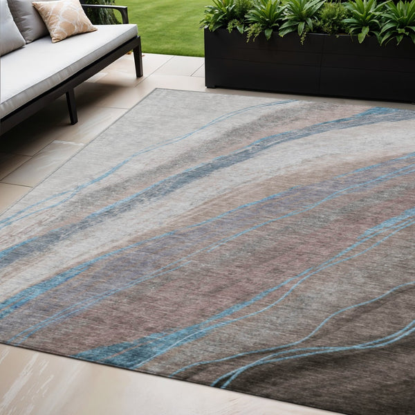 HomeRoots 5' X 8' Stylish Brown and Teal Abstract Washable Area Rug for Indoor & Outdoor High-Traffic Spaces 629872