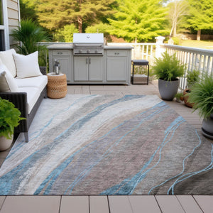 HomeRoots 5' X 8' Stylish Brown and Teal Abstract Washable Area Rug for Indoor & Outdoor High-Traffic Spaces 629872