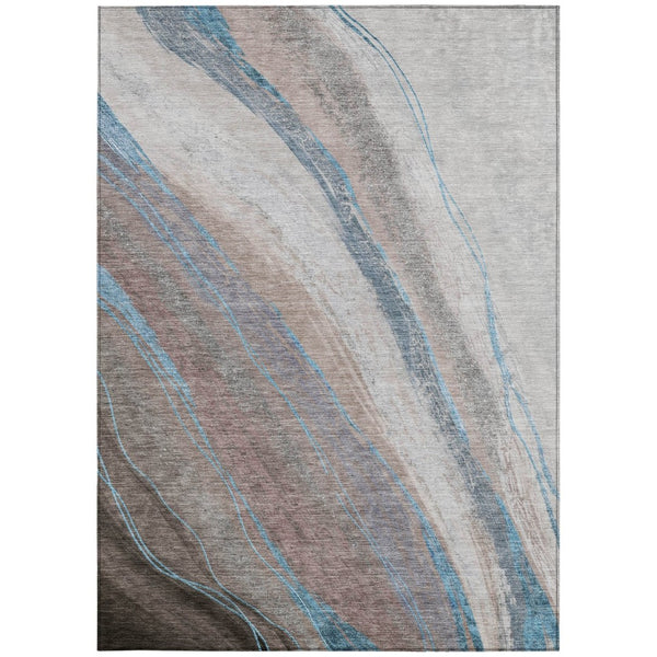 HomeRoots 5' X 8' Stylish Brown and Teal Abstract Washable Area Rug for Indoor & Outdoor High-Traffic Spaces 629872