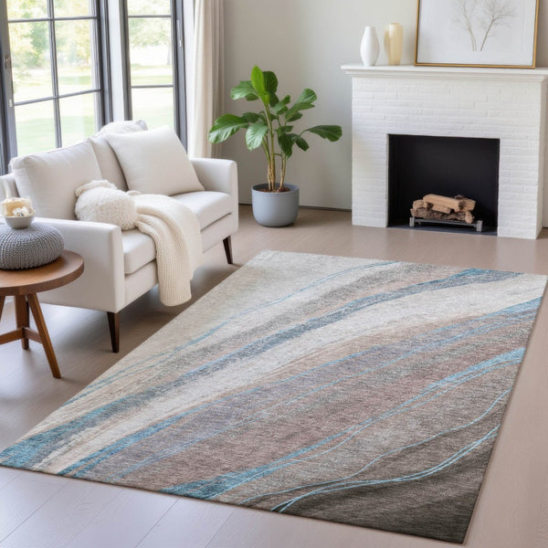 HomeRoots 5' X 8' Stylish Brown and Teal Abstract Washable Area Rug for Indoor & Outdoor High-Traffic Spaces 629872