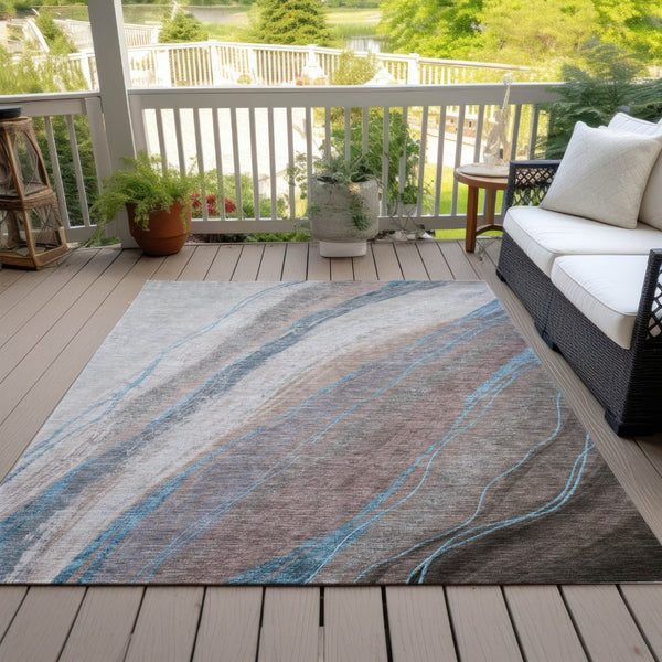 HomeRoots 5' X 8' Stylish Brown and Teal Abstract Washable Area Rug for Indoor & Outdoor High-Traffic Spaces 629872