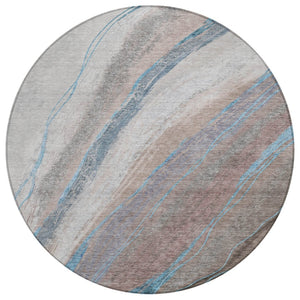HomeRoots 8' Round Abstract Area Rug in Brown and Teal Blue – Washable, Durable, Indoor & Outdoor Use! 629873